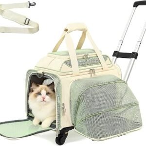 Pet Carrier with Wheels for Small Dog and Cat,TSA Airline Approved, Expandable Space, Soft-Sided & Collapsible Design,Rolling Travel Bag on Wheels with Telescopic Handle