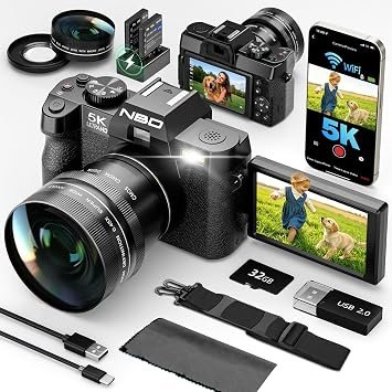 5K 64MP Digital Cameras for Photography, Vlogging Point and Shoot Camera