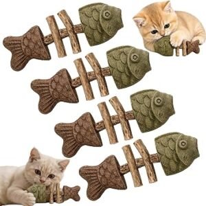 4 Pack Silvervine Cat Chew Toys, Fish Bone Catnip Toys for Cats