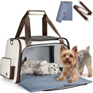 HOMESPON Cat Carrier Airline Approved, Foldable Pet Travel Bag with Steel Frame & 3-Layer Removable Mat, Soft Sided Dog Carrier with Anti-Escape Zipper for Commuting, Road Trips, Up to 9kg/20lbs