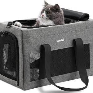 pecute Cat Carrier Airline Approved, Extra Stable Cat Carrier, Grey | Portable Dog Carrier, Breathable Mesh Fabric Handbag for Pets, Pet Carrier Suitable...