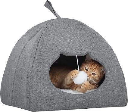 PawHut Cat Cave Bed for Indoor Kittens, Cat Igloo 42 x 42 x 39 cm Grey