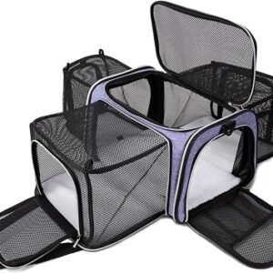 BAGLHER Cat Carrier Bag, Airline Approved Pet Carrier Soft Side Pet Travel 5 Sides Open Doors 3 Sides Expandable Foldable Dog Carrier with Fleece Pad