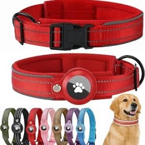Reflective Medium Dog Collar Compatible with Air tag Padded