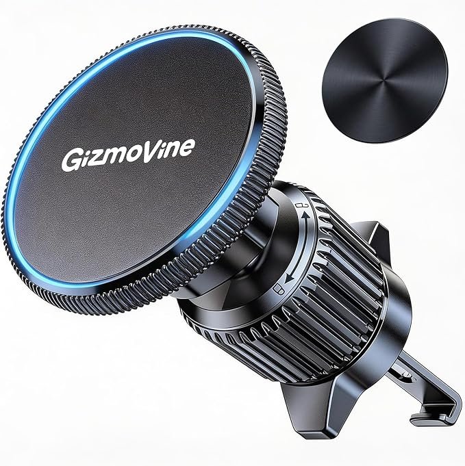 GizmoVine for MagSafe Car Mount, Magnetic Car Phone Holder for iPhone 12-17 | Magnetic phone holder for car with metal hook clip, 360° adjustable head for...
