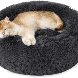Bedsure Calming Cat Donut Bed Fluffy Pet bed, 50x50cm
