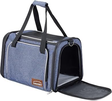 Cat Carrier Bag in Denim Fabric, ENSOBO Pet Transport Bag | for Cats and Small Dogs, TSA Approved Pet Travel Carrier with Two Bigger Side Bags, Shoulder...