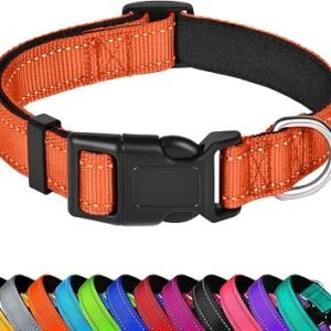 Reflective Dog Collar,Adjustable Neoprene Padded,Orange,S