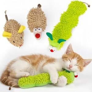 Catnip Toys, 3 Pack Interactive Plush Cat Toys for Indoor Cats and Kittens, Cat Chew Toy for Teeth Cleaning, Bite-Resistant Plush Caterpillar,Mouse,Hedgehog Design