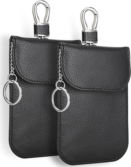 RFID Signal Blocker Faraday Pouch for Car Keys, Premium PU Leather, Jammer for Keyless Entry, Relay Attack Prevention (2 x Black)