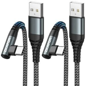 ZKAPOR USB C Charger Cable 2Pack 2M, Right Angle USB C Cable Fast Charging