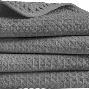 Zindoo Kitchen Towel, Grey Tea Towels Pack of 4, 40x40cm, Waffle Weave