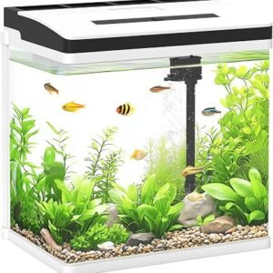 PawHut Fish Tank 28L Glass Aquarium with Filter for Goldfish 38 x 26 x 40cm | LED Lighting, Water Pump for Bettas, Guppies, Mini Parrot Fishes, Shrimp