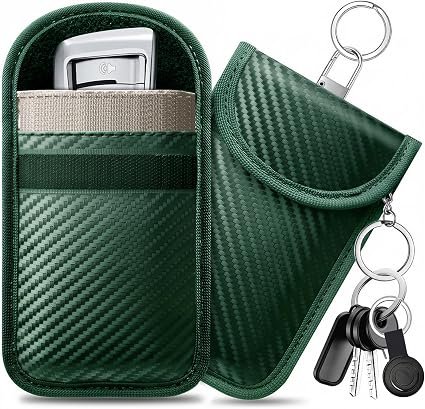 caslord 2 Pack Faraday Pouch for Car Keys | M | Blue| with 4 Pack Key Rings | Anti-Theft RFID Key Fob Protection Bag for Car Security