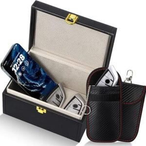 Bryze Faraday Box and Pouch 2 Pack, Car Key Signal Blocker for Keyless Entry, Anti-Theft Case with Dual-Layer RF Shield, Multi-Use Organiser for 6?8 Keys & Portable Faraday Bags