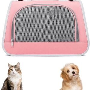 Pink Pet Carrier Bag, Breathable Mesh Foldable Portable Travel Cat Carrier | Handheld, for Rabbit Hamster Guinea Pig Small Dog Kitten, Outdoor Walking