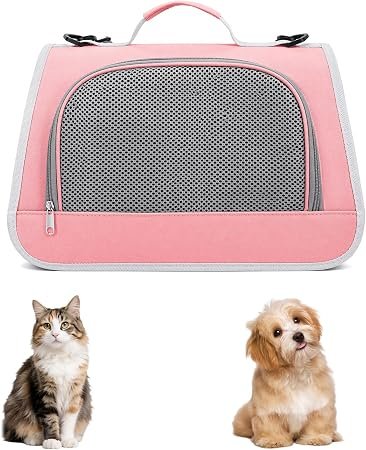 Pink Pet Carrier Bag, Breathable Mesh Foldable Portable Travel Cat Carrier | Handheld, for Rabbit Hamster Guinea Pig Small Dog Kitten, Outdoor Walking