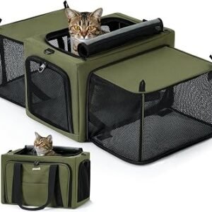 Pecute Cat Carrier Expandable, Extra Stable Cat Carrier Bag, Green | Breathable Mesh Fabric Dog Carrier, Large Carrier for Cat with Hidden Area, Soft Pet...