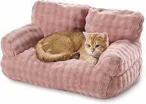 Cat Couch Bed, Cute Pet Sofa for Indoor Cats, 66x38cm, Dusty Pink
