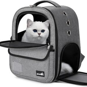 Pecute Cat Backpack, Breathable Pet Carrier With Scientific Zoning, Grey | Multi-entrance, Pet Backpack for Kitten, Puppy, Small Pets, Cat Carrier bag for...
