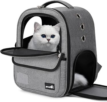 Pecute Cat Backpack, Breathable Pet Carrier With Scientific Zoning, Grey | Multi-entrance, Pet Backpack for Kitten, Puppy, Small Pets, Cat Carrier bag for...
