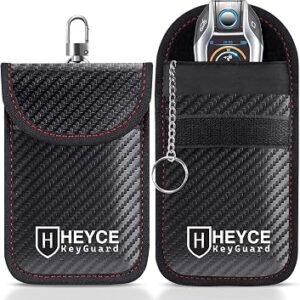 HEYCE KeyGuard RFID Blocking Key Case, Military-Grade Faraday Cage Anti-Theft Bag for Car Key Fob Protection, Signal Blocker Pouch for Keyless Entry Vehicles (Black-2 Pack)