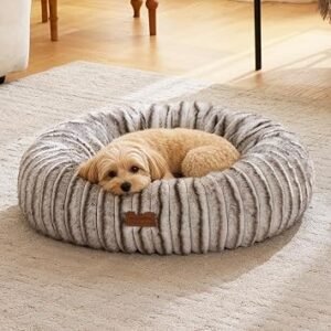 FUKUMARU Small Dog Bed, Gradient Color Donut Dog Beds for Anxious Puppies, 25 inches Calming Orthopedic Dog Beds, Round Pet Beds with Washable Cover, Cute Cat Bed for Indoor Cats, Coffee