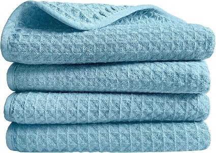 Zindoo Kitchen Towel, Blue Tea Towels Pack of 4, 70x50cm, Waffle Weave