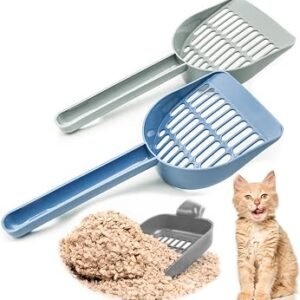 Set of 2 ? Strong Cat Litter Scoop ? Plastic Shovel for Cats Litters, Poop Scoop ? Handy Sand Sifter, Sieve Cleaning Tool ? Used with Trays and Litter Box for Cats & Kittens (BLUE and GREY)