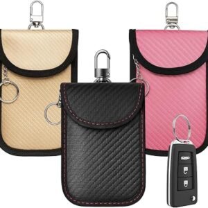 Car Key Signal Blocker Pouch, Keyless Car Key Signal Blocker Pouch, Anti-Theft RFID Blocking Key Fob Protector for Car Security, 3 Pack in Black, Gold and Pink
