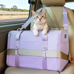 Petsfit Cat Car Carrier with Patented Safety Buckle ? Escape Proof Cat Car Seat for Safe Driving, Lockable Zipper & Anti-Loss Harness, Soft-Sided Secure Carrier,also Suitable for Small Pets