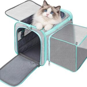 Expandable Cat Carrier, Soft-Sided Portable Pet Carrier Airline Approved, with Breathable Mesh/Removable Fleece Mat, Pet Travel Bag for Small Dogs, Cats, Puppies & Small Animals (Max 7kg)
