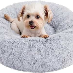 Feandrea Dog Bed, Fluffy, Washable, Long Plush, 50 cm Plush Donut Cat Bed