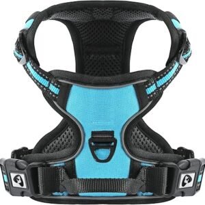 Dog Harness Small Medium Large No Pull, Adjustable Reflective Front Clip Dog Harness with Easy Control Handle, 2 Metal Rings for Training or Walking, Blue S