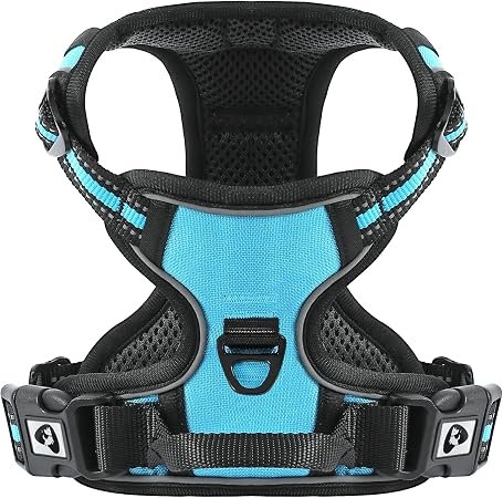 Dog Harness Small Medium Large No Pull, Adjustable Reflective Front Clip Dog Harness with Easy Control Handle, 2 Metal Rings for Training or Walking, Blue S