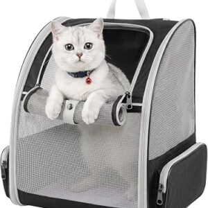 Cat Backpack Carrier - Foldable Pet Carriers for Cats & Small Dogs, Lightweight Breathable Cat Backpack with 3-Side Mesh Windows & 2 Pockets, Cat Carriers & Travel Products