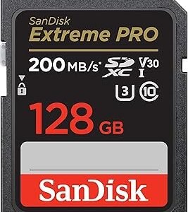 SanDisk 128GB Extreme PRO SDXC card, SD Card, V30 Memory Card, 4K UHD, up to 200 MB/s, SanDisk QuickFlow Technology, RescuePro Deluxe Data Recovery Software, UHS-I, Class 10, U3, V30