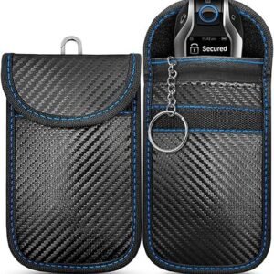 Faraday Pouch for Car Keys | Royal Blue Stitching Faraday Bag for Key Fob Protector Pouch RFID Blocking | Premium Quality | Stylish Anti-Theft Car Key Case/Jammer Signal Blocker