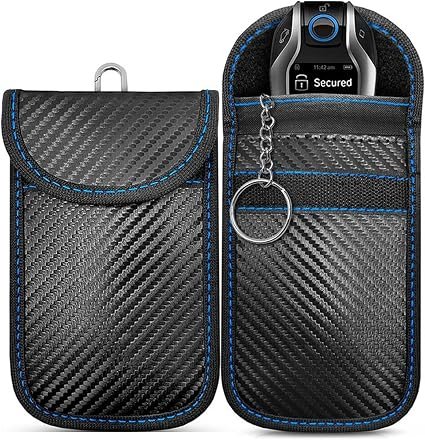 Faraday Pouch for Car Keys | Royal Blue Stitching Faraday Bag for Key Fob Protector Pouch RFID Blocking | Premium Quality | Stylish Anti-Theft Car Key Case/Jammer Signal Blocker
