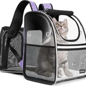 BAGLHER Expandable Pet Carrier Backpack?Pet Bubble Backpack for Small Cats Puppies Dogs Bunny, Airline-Approved Ventilate Transparent Capsule Backpack for Travel, Hiking and Outdoor Use. Purple