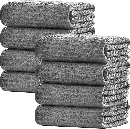 Zindoo Kitchen Towel, Grey Tea Towels Pack of 8, 70x50cm, Waffle Weave