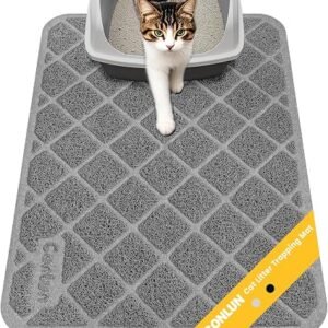 Conlun Cat Litter Mat Litter Trapping Mat, Cat Litter Tray Mat, Premium PVC Grid Mesh Scatter Control Design Litter Box Mat, Waterproof Urine Resistant Material, Easy to Clean, 61 x 43cm Grey