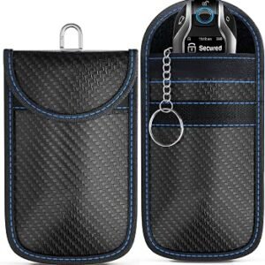 Ironstripe 2 Pack Royal Blue Stitching Faraday Bag for Key Fob Protector Pouch RFID Blocking | Premium Quality | Stylish Anti-Theft Car Key Case/Jammer Signal Blocker