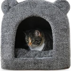 Rosewood Grey Teddy Bear Cat Bed