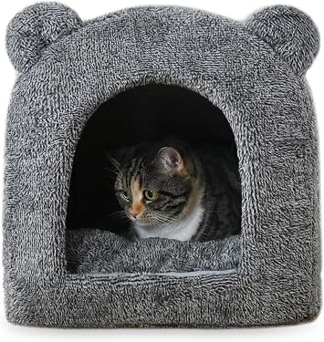 Rosewood Grey Teddy Bear Cat Bed