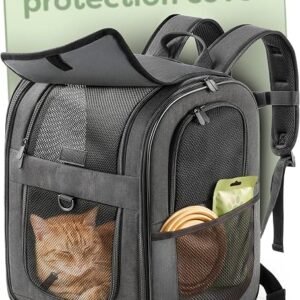 Knupis Cat Carrier Backpack & Dog carrier Backpack up to 7 kg - Dark Grey | Roll-over weather cover – Chest & hip strap – Safety leash – Washable...