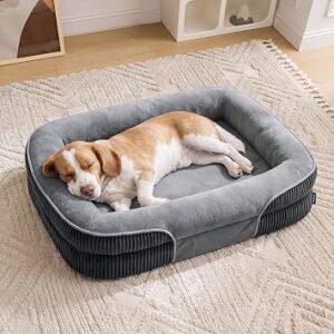 Bedsure Orthopedic Dog Bed Large, Oval Bolster Pet Bed, 89x64x18cm, Grey