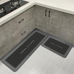 Kitchen Rug Set 2 Piece Non Slip and Anti Fatigue Kitchen Mat, Washable Mats and Rugs for kitchen,Hallway Runner Set, Dining Room, Entryway and Home Decoration Office