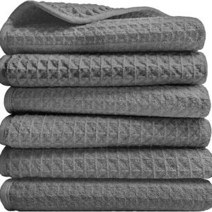 Zindoo Kitchen Towel, Grey Tea Towels Pack of 6, 70x50cm, Waffle Weave