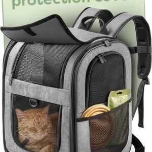 Knupis Cat Carrier Backpack & Dog carrier Backpack up to 7 kg - Light Grey | Roll-over weather cover – Chest & hip strap – Safety leash – Washable...